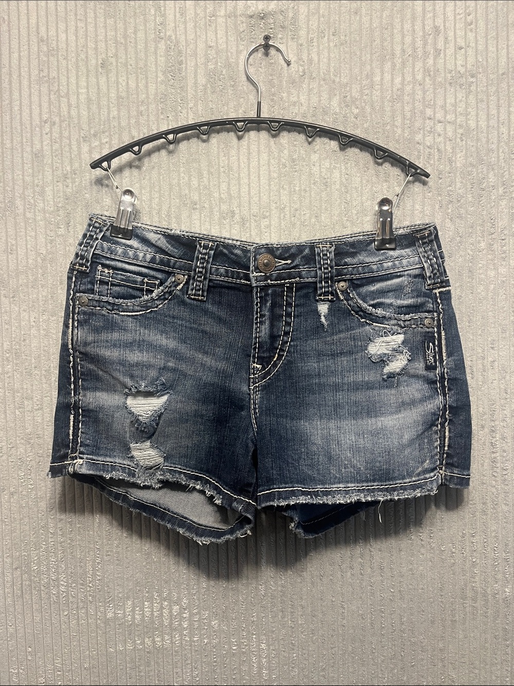 Silver Jeans Distressed Denim Shorts - Blue W27/L3